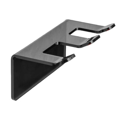 Self-adhesive acrylic razor holder with two horizontal slots and open grip ends