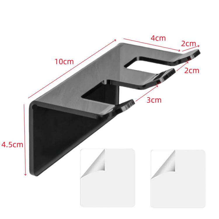 Self-adhesive acrylic razor holder set with mounting pads and size dimensions, 2 slots