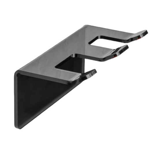 Self-adhesive acrylic razor holder with two horizontal slots and open grip ends