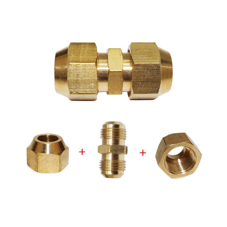 Brass copper pipe extension joint connector with separate end components shown
