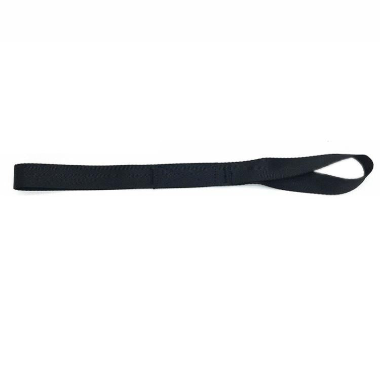 Black cross-woven luggage strap with square cross-stitch and loop end