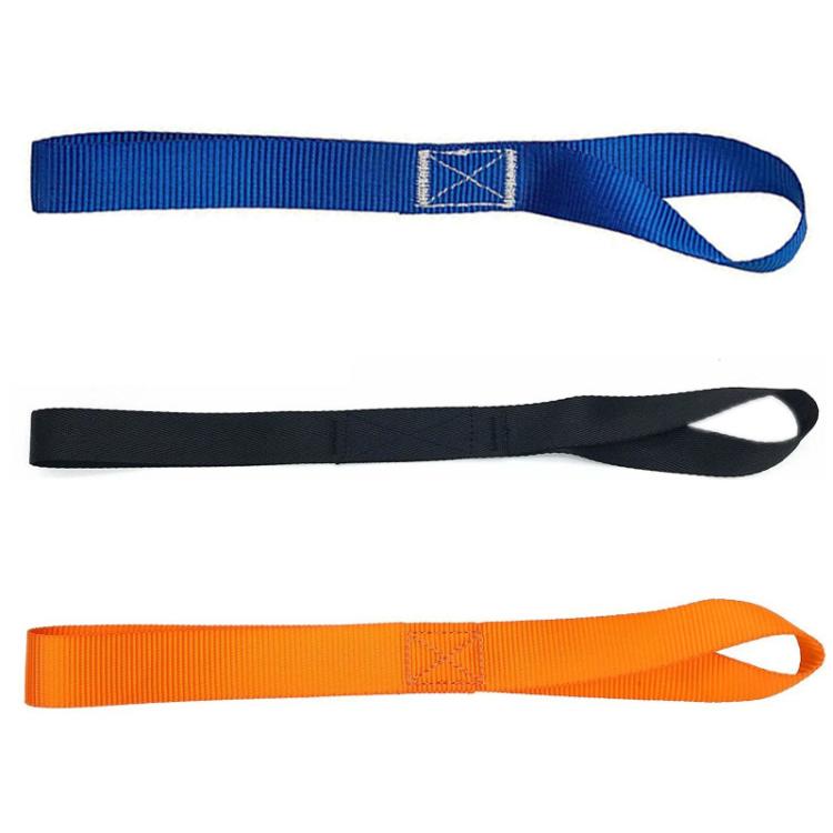Set of cross-woven luggage straps: blue, black, and orange with loop ends