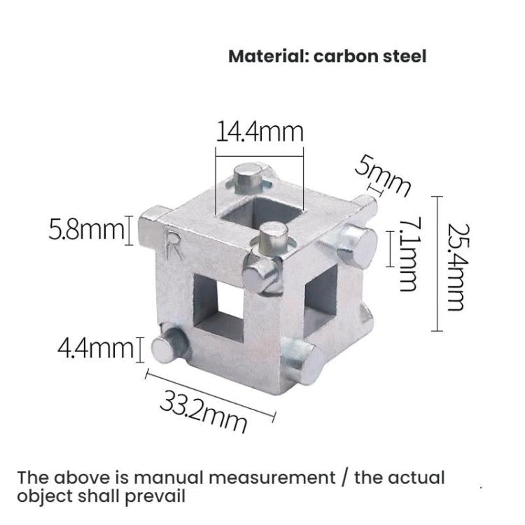 Carbon steel brake piston adjuster tool, silver cube clamp with mounting pins