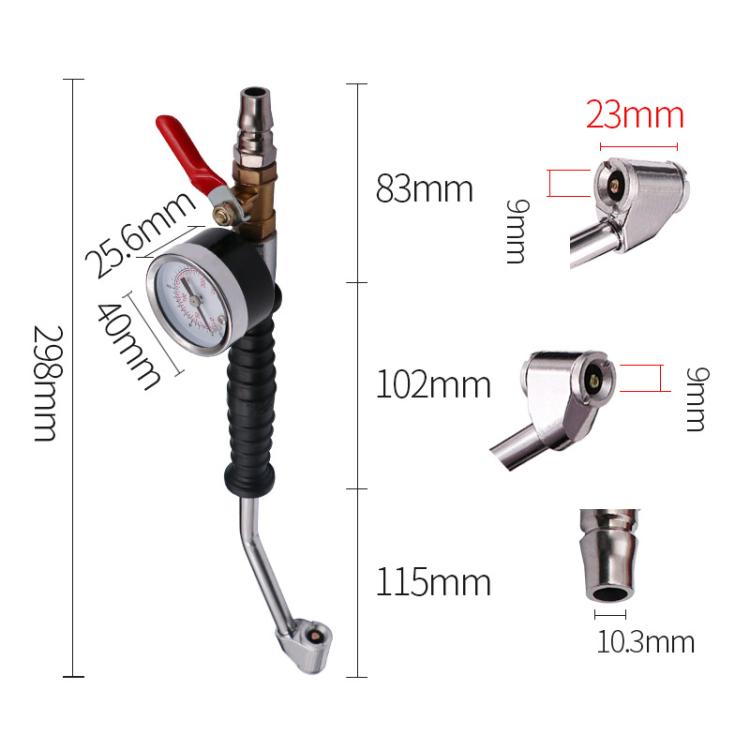 Inflation rod with built-in pressure gauge and extended metal end connector