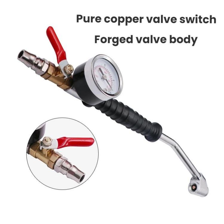 Inflation rod with pressure gauge, copper valve switch and red grip lever