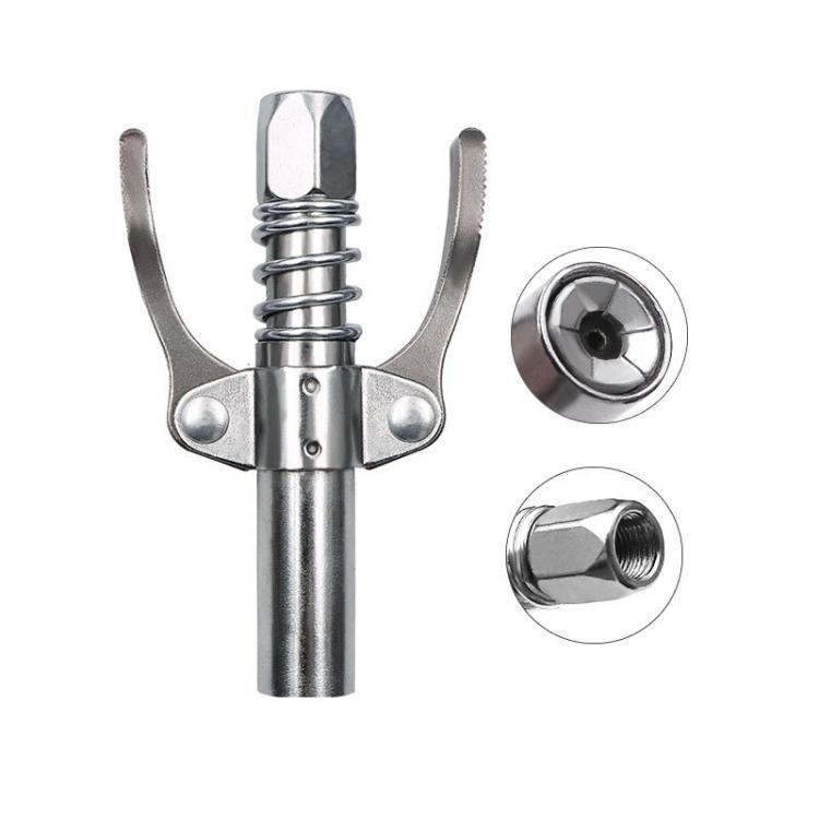 Double-handle grease nozzle pliers with steel barrel and hex nut base