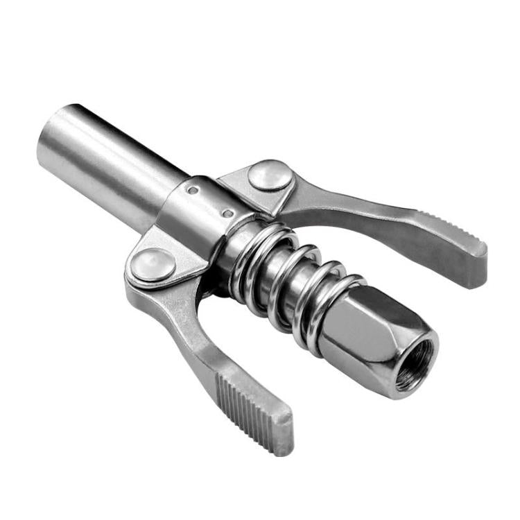 Double-handle grease nozzle pliers, steel body with spring-loaded pressure mechanism