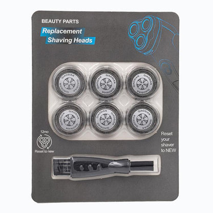 Replacement shaving heads set with 6 silver razor discs and one trimmer cartridge