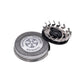 Replacement razor shaving head with silver disc and black rotating blade holder