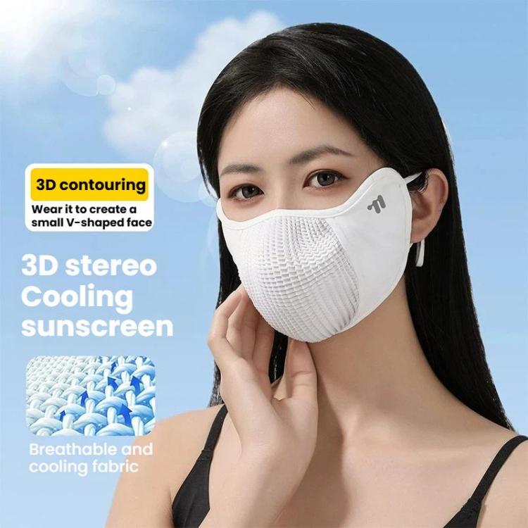White cooling face mask covering nose and mouth with ear-loop straps