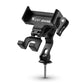 Bicycle phone mount with black handlebar clamp and quick-fit phone cradle