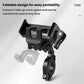 Foldable bike phone mount with secure handlebar clamp and compact travel profile