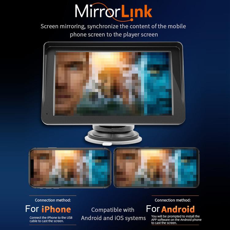 Wireless car multimedia player with 7-inch touch screen on suction stand