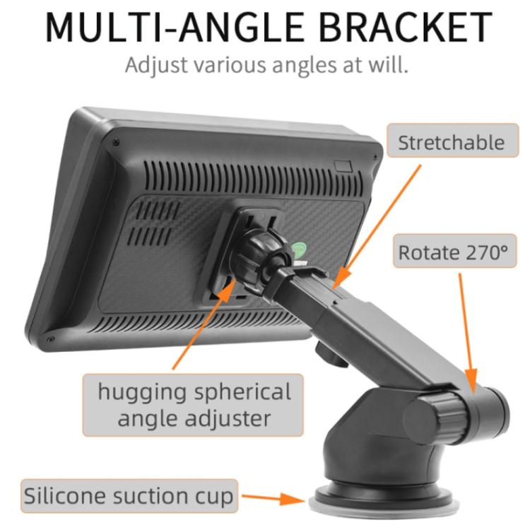 Adjustable multi-angle bracket for a car MP5 touchscreen player with suction base