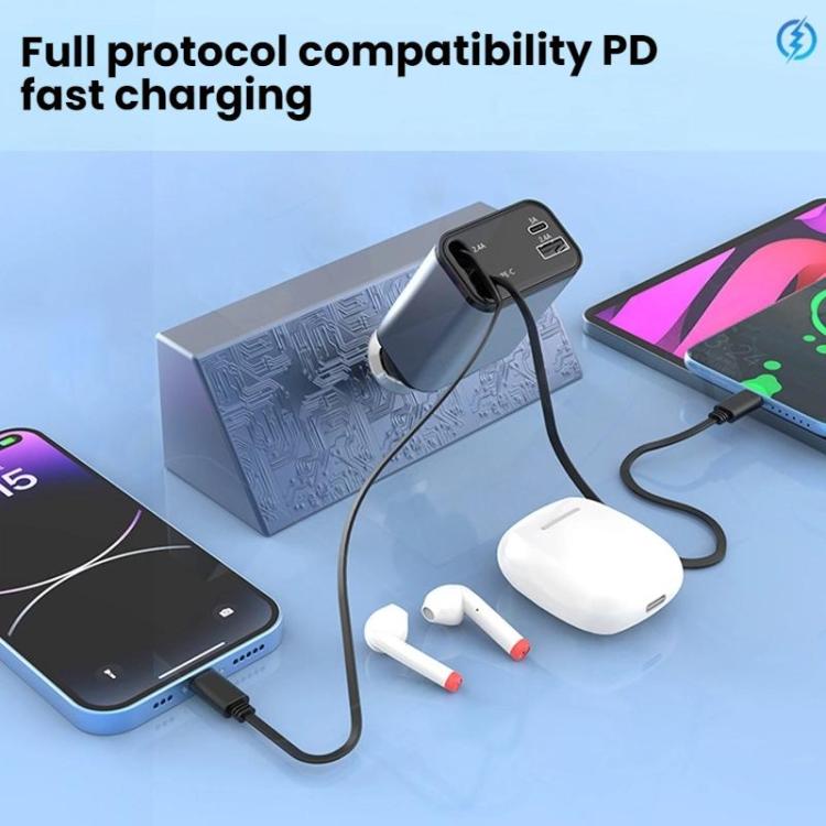 Car charger for simultaneous fast charging with cable and dual connector tips