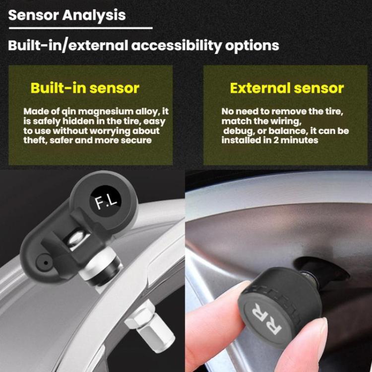Automotive TPMS Four-Tire Pressure Monitor, Beep Sound Version External Sensor, Voice Version External Sensor, Beep Sound Version Internal Sensor, Voice Version Internal Sensor