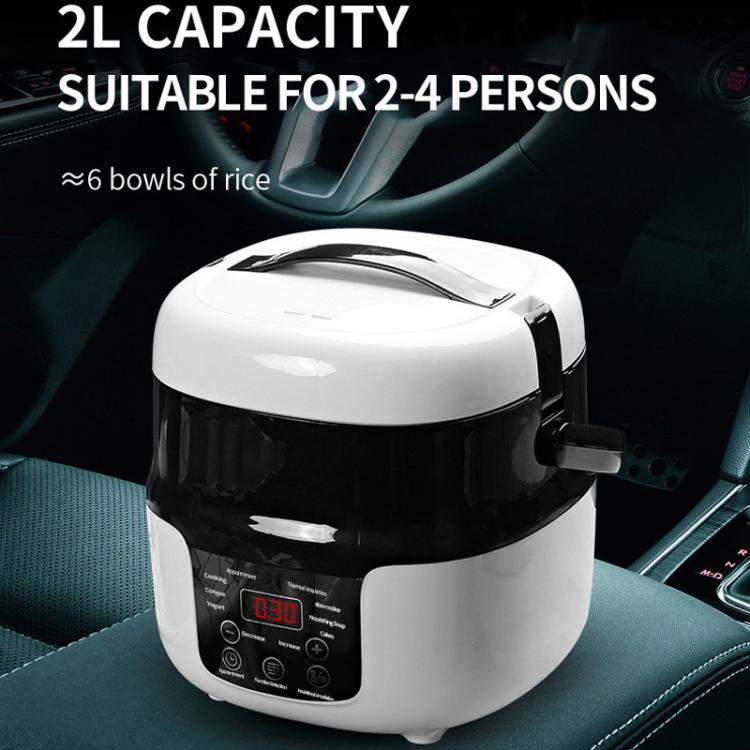 2L car-mounted push-button rice cooker, white and black, 2–4 person capacity