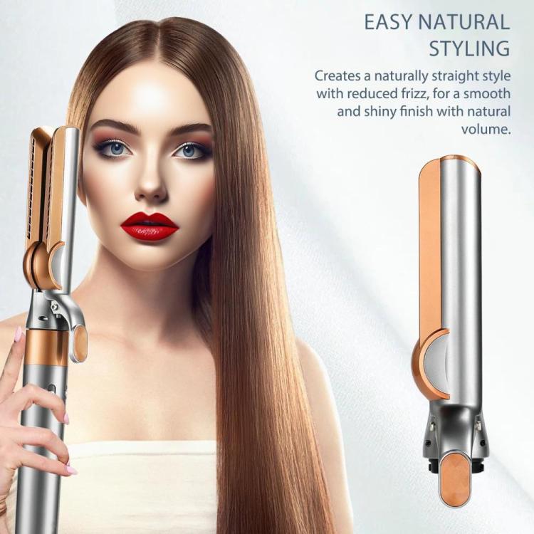 Rose gold straightening nozzle attachment on a styling device