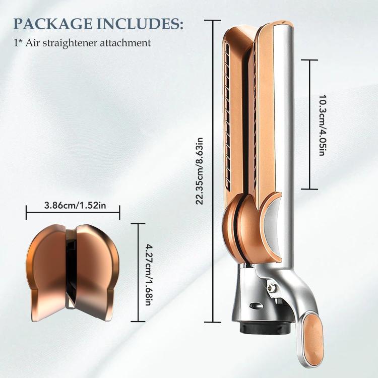 Gold straightening nozzle attachment with size dimensions and mounting clips