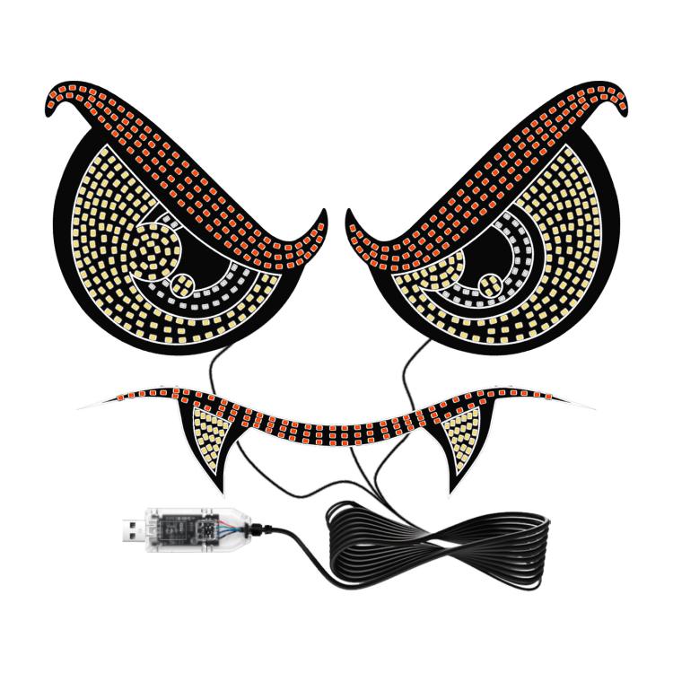 LED demon eye car ambient light set with three curved sections and bundled power wires