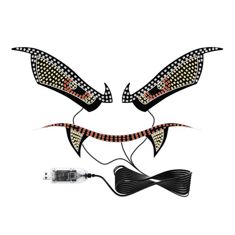 LED demon eye car ambient light set with two curved wing strips and central eye detail
