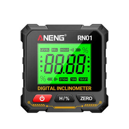 ANENG RN01 digital inclinometer with green LCD angle display and black rugged housing