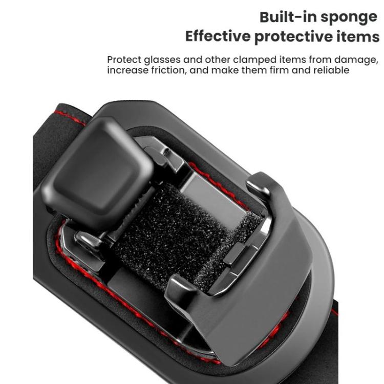 Car sun visor glasses holder showing padded insert and clip for glasses storage