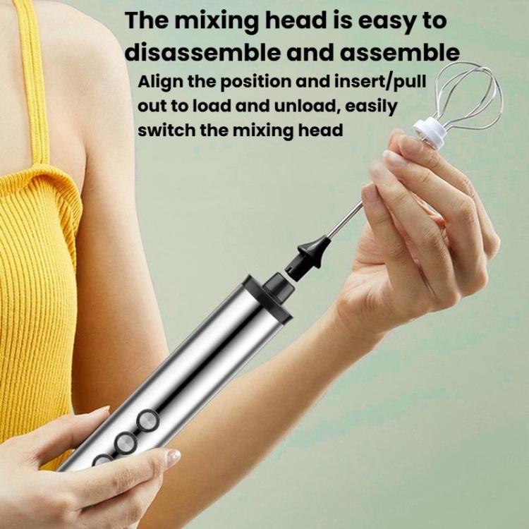 Handheld milk frother with detachable mixing head for easy assembly and removal