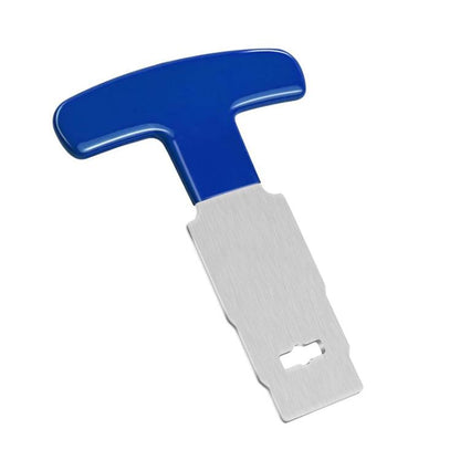 Hayward-compatible pool plug removal tool with blue T-handle and steel blade
