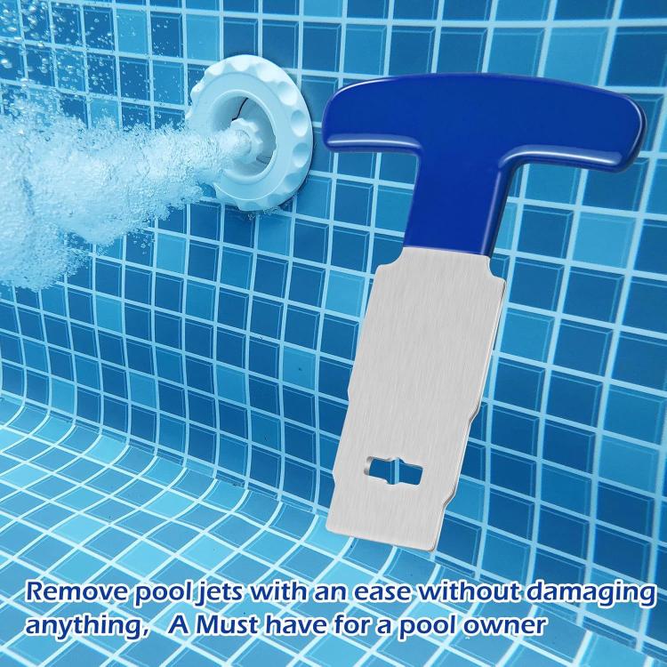 Pool plug removal tool with blue grip handle and stainless steel removal blade