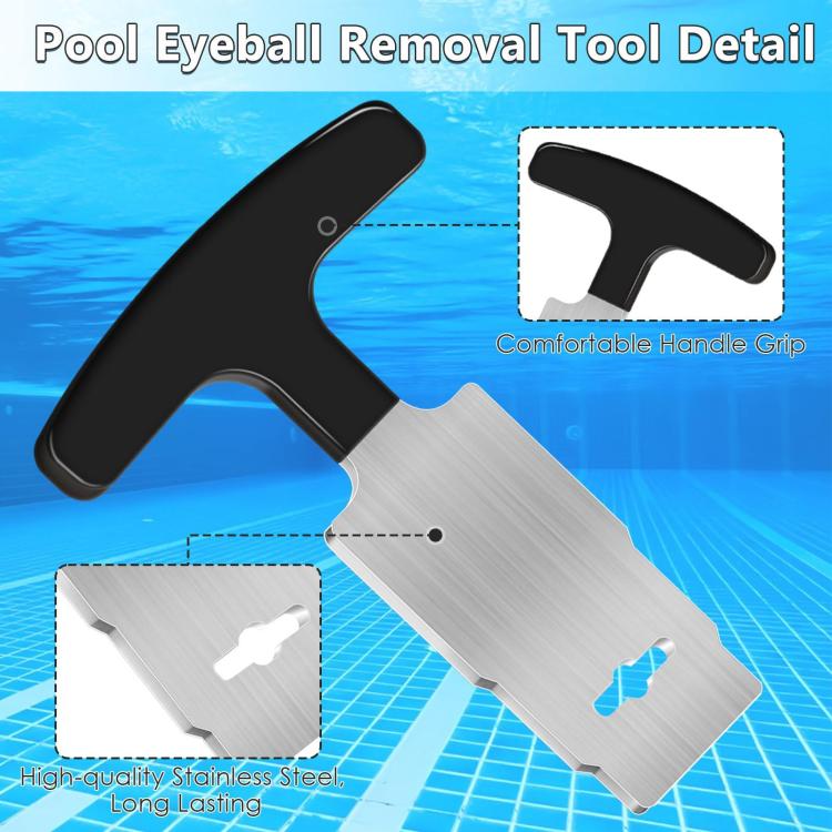 Pool plug removal tool with comfort-grip black handle and silver threaded head