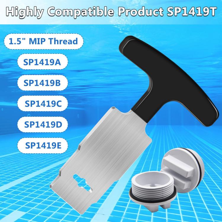 Pool plug removal tool with black handle and silver head, MIP thread end