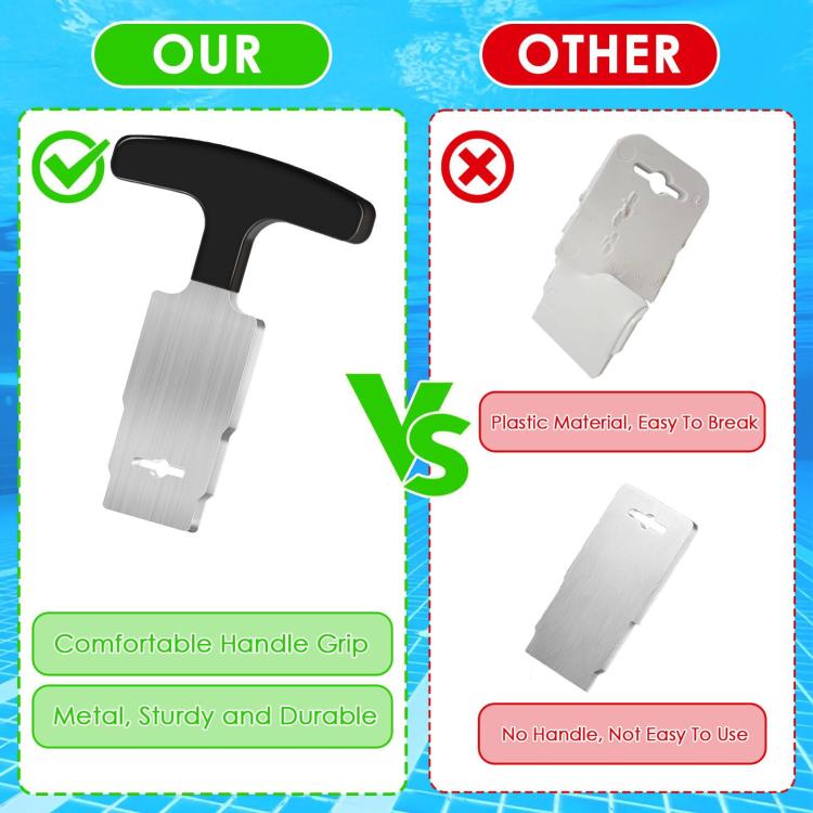 Pool plug removal tool with black handle and silver metal body