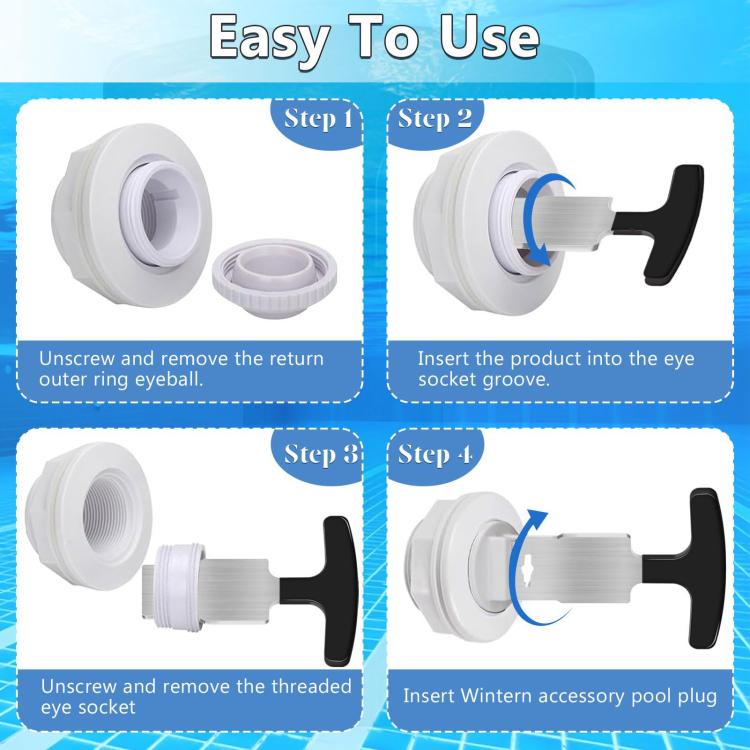 Pool plug removal tool with black handle for inserting into eye socket groove