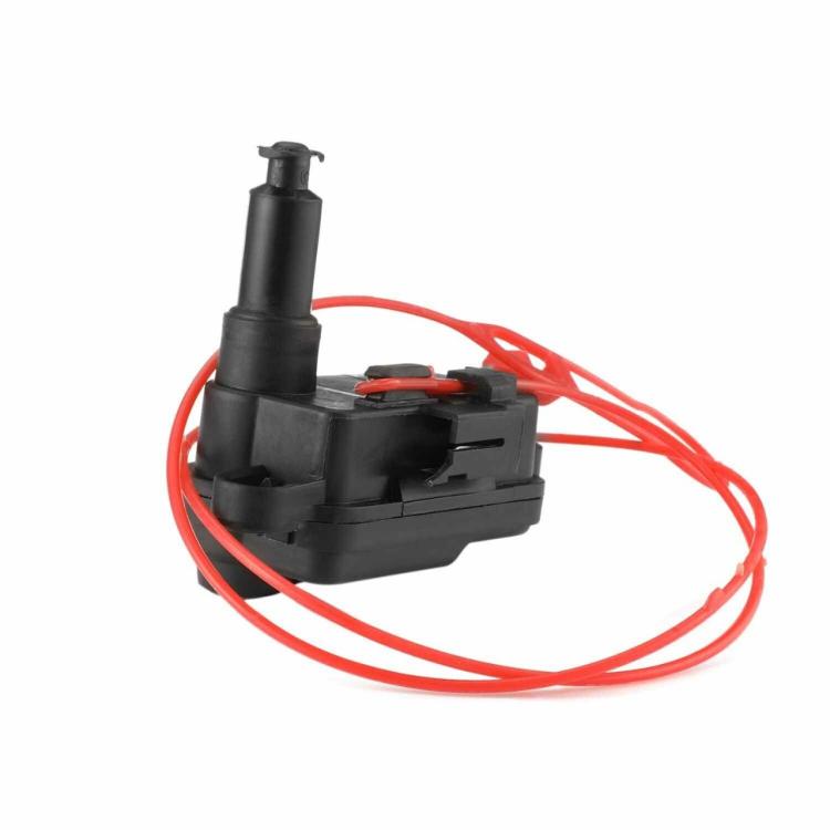 Fuel cap release lock actuator with black housing and red wiring harness
