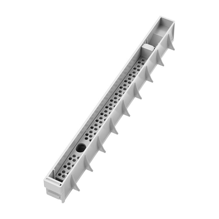 Waste water tank drainage tube, white plastic rail with perforated strip and end latch