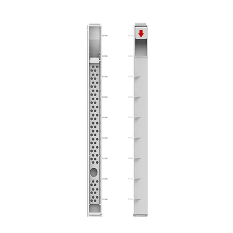 Waste water tank drainage tube, white plastic rail with perforations and side tabs