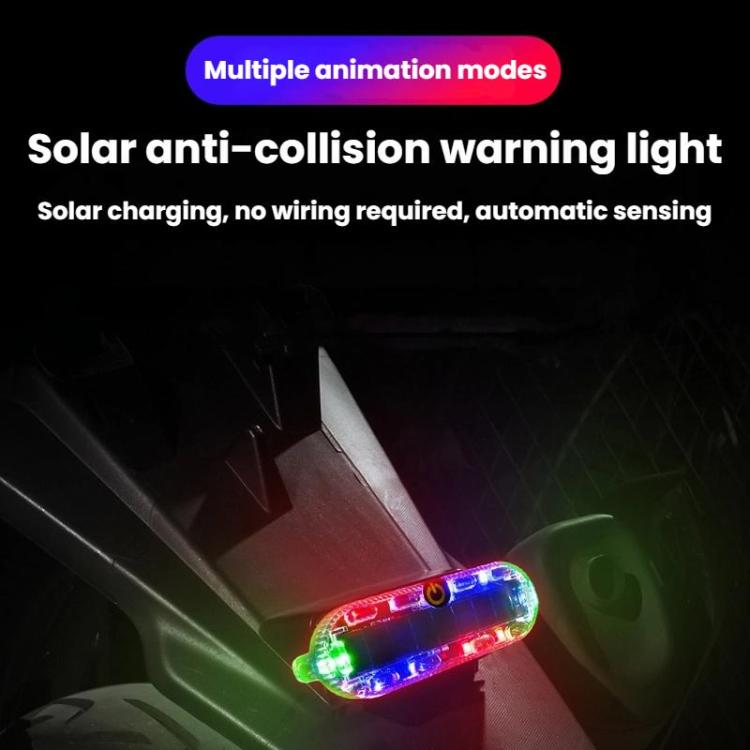 Car Solar-Powered Anti-Collision Warning Light Motorcycle Wireless LED Rear Tail Light, 2pcs