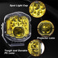 LED projector headlight with amber lens and projector cup view, black housing.