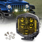 7-inch LED work light with yellow lens and black bracket, front view