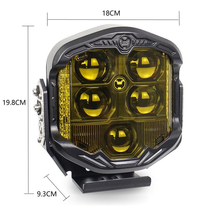 7-inch LED work light with yellow lens, octagonal black housing, side mounting