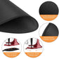 Black rubber non-slip mat with textured surface and reinforced stitched border