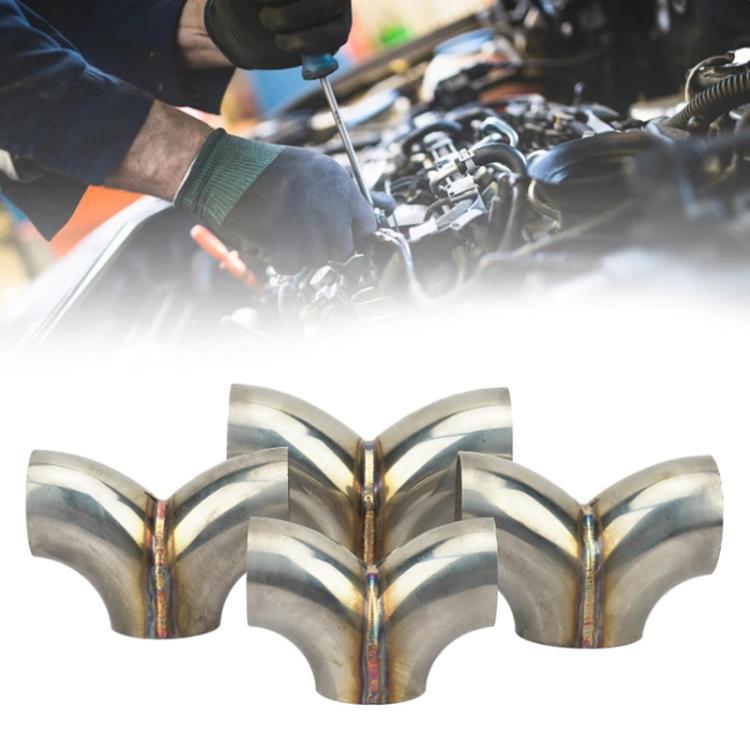 Stainless steel Y-type three-way exhaust connector shown in front view