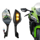 Black motorcycle rearview mirror pair with amber LED light lenses