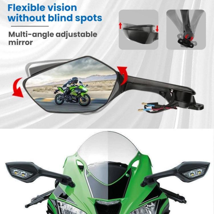 Black multi-angle adjustable rearview mirrors with wide-view glass and LED wire harness