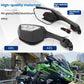 Black motorcycle rearview mirror set with clear glass, LED light, and ABS housing