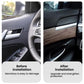 Wood-grain car interior trim sticker applied to a door panel area