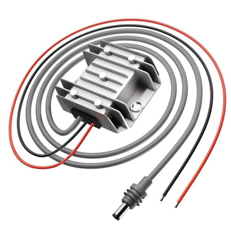Voltage booster converter with gray heat-sink housing and 1m DC cable leads