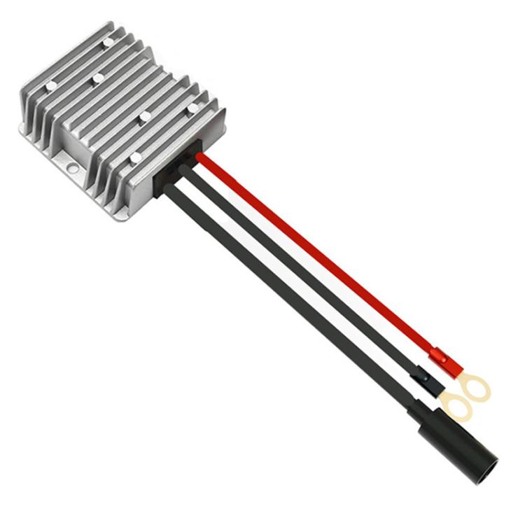 Power converter with aluminum heatsink and DC5521 female plug, red/black cables