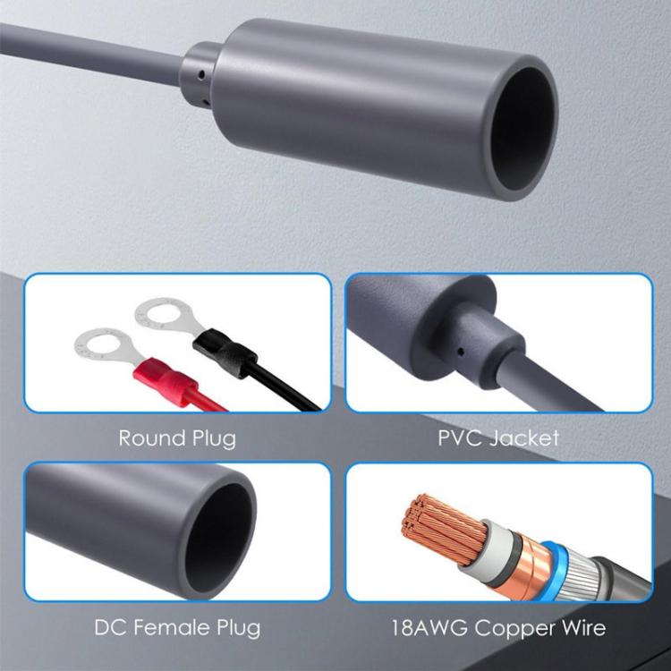 DC5521 female plug on gray PVC-jacketed power converter leads